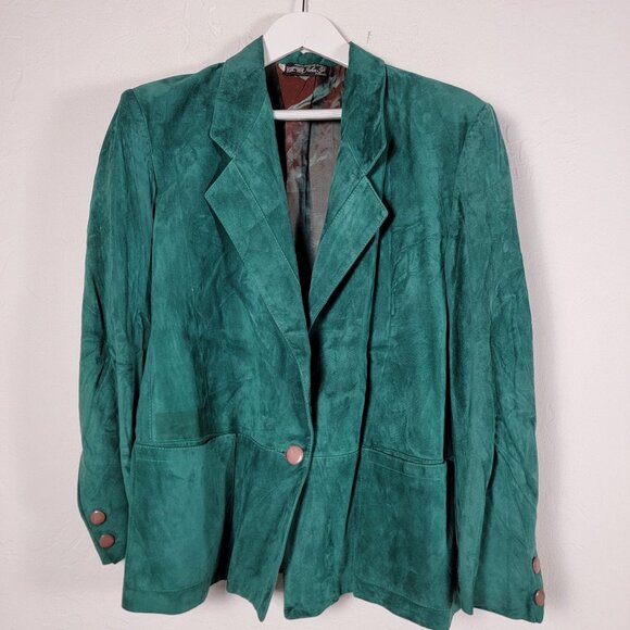 Vintage John F Firenze Emerald Green Suede Blazer Jacket Womens 46 Made In Italy - Picture 1 of 7